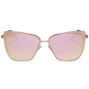 DIFF Grace Sunglasses Brushed Gold Frame Cherry Blossom Mirror Lens Cat Eye NWT